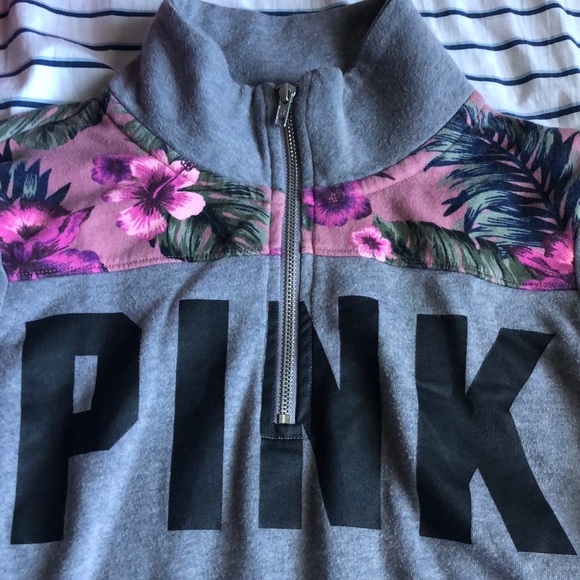 VS PINK Floral Quarter-Zip Sweatshirt - Picture 2 of 6